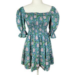 Perry Walker Collective Grace Smocked Mini Dress OS (XS-M) Floral Puff Sleeves